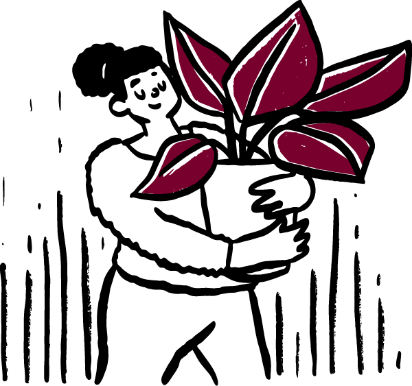 Illustration eines Mädchens das eine Pflanze trägt.